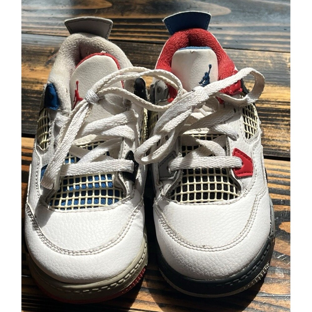 Nike Air Jordan 4 Retro What The TD Toddler Size 9C BQ7670-146 White Red Blue